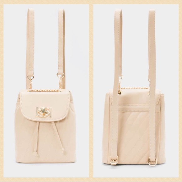 Bebe backpack- Beige -Hera Small Backpack Handbag Purse Vegan Leather NWT $99 - Picture 3 of 6